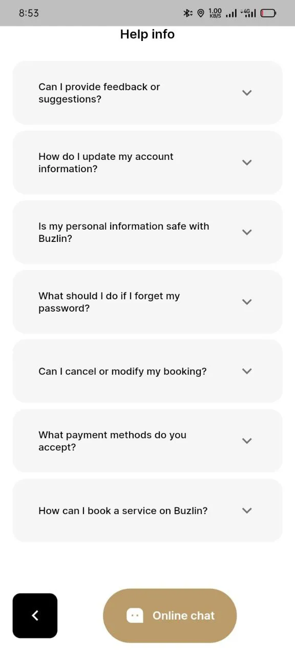 Help centre with common questions